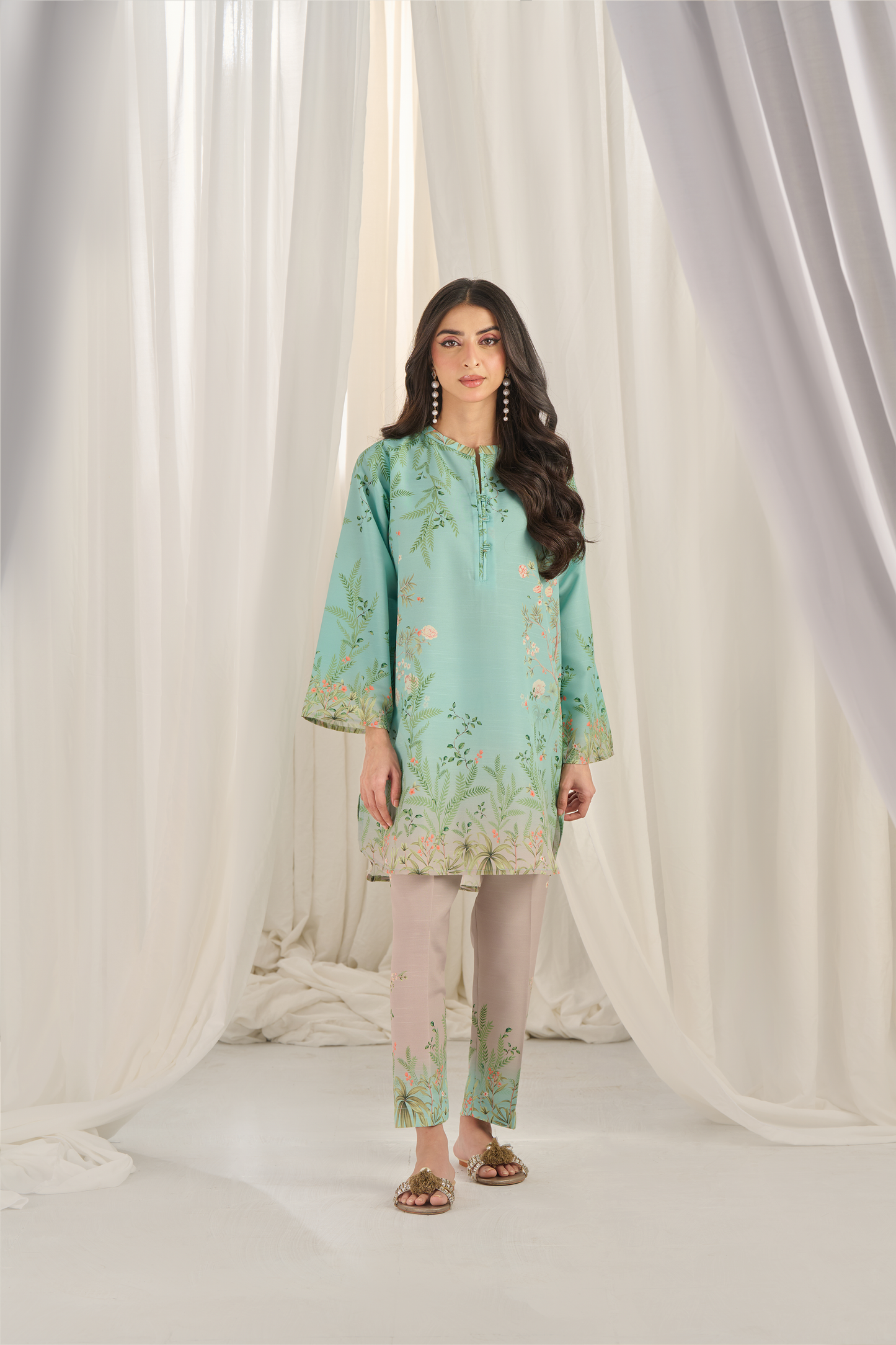 Teal Bloom Kurta Set with Dupatta